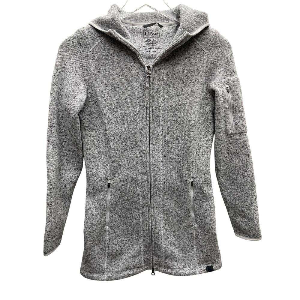 L.L.Bean 290303 Sweater Full-Zip Knit Fleece Hoodie Jacket Heather Gray Size XXS